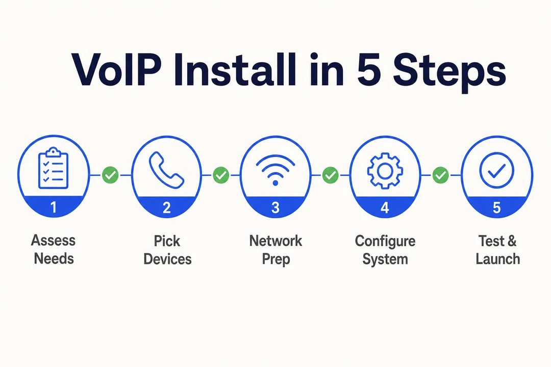 VoIP Install in 5 Steps, editorial infographic supporting the article body.