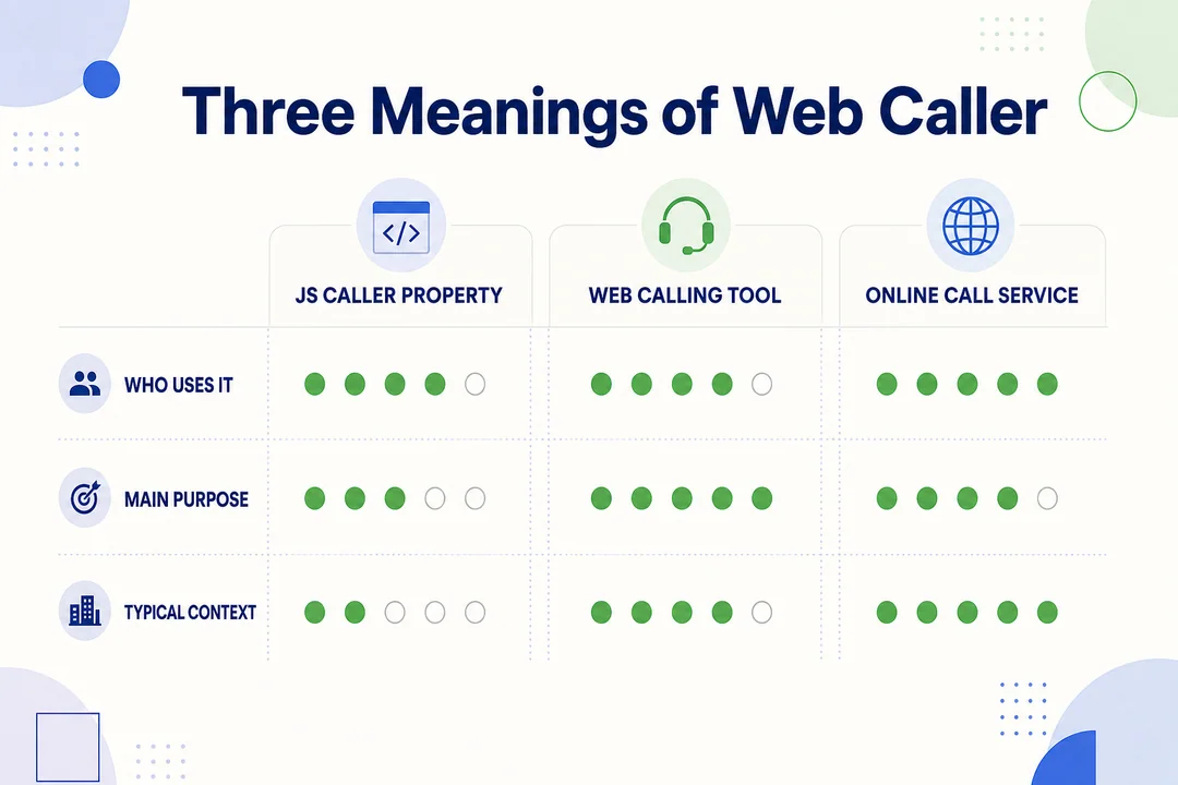 Three Meanings of Web Caller - editorial infographic supporting the article.
