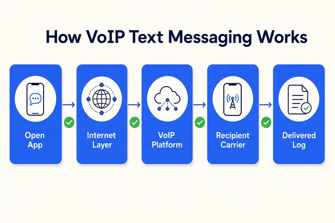 How VoIP Text Messaging Works - editorial infographic supporting the article.