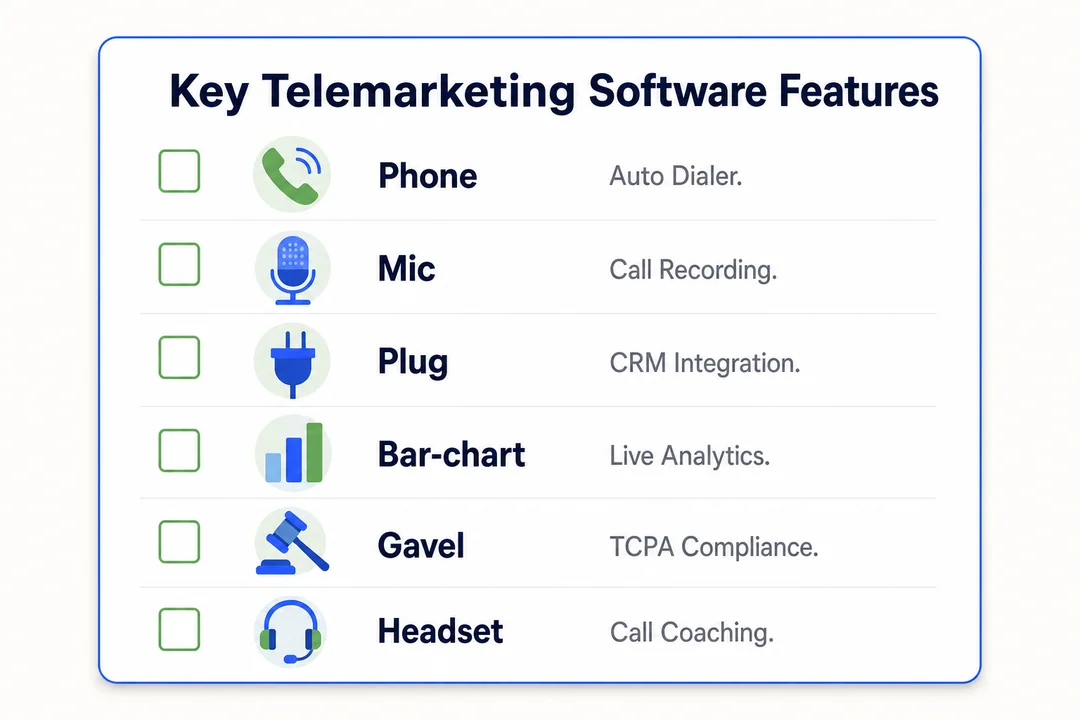 Key Telemarketing Software Features - editorial infographic supporting the article.