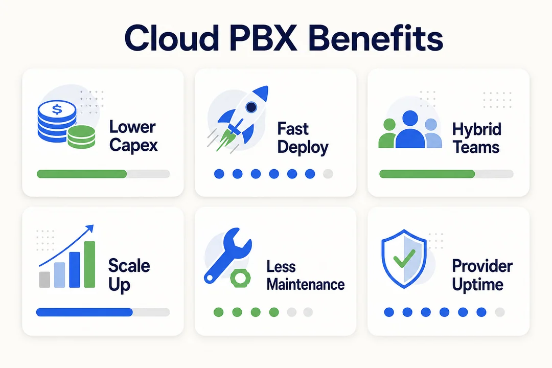 Cloud PBX Benefits, editorial infographic supporting the article body.
