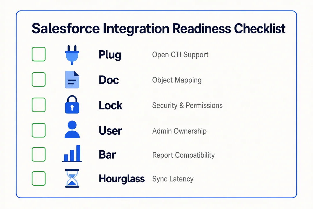 Salesforce Integration Readiness Checklist, editorial infographic supporting the article body.