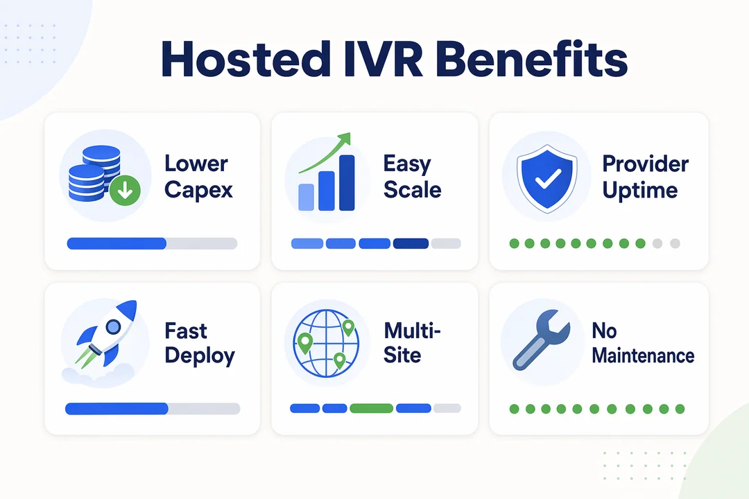 Hosted IVR Benefits, editorial infographic supporting the article body.
