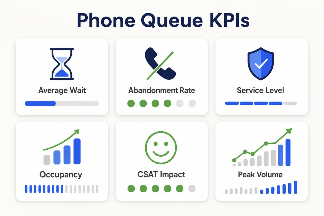 Phone Queue KPIs, editorial infographic supporting the article body.