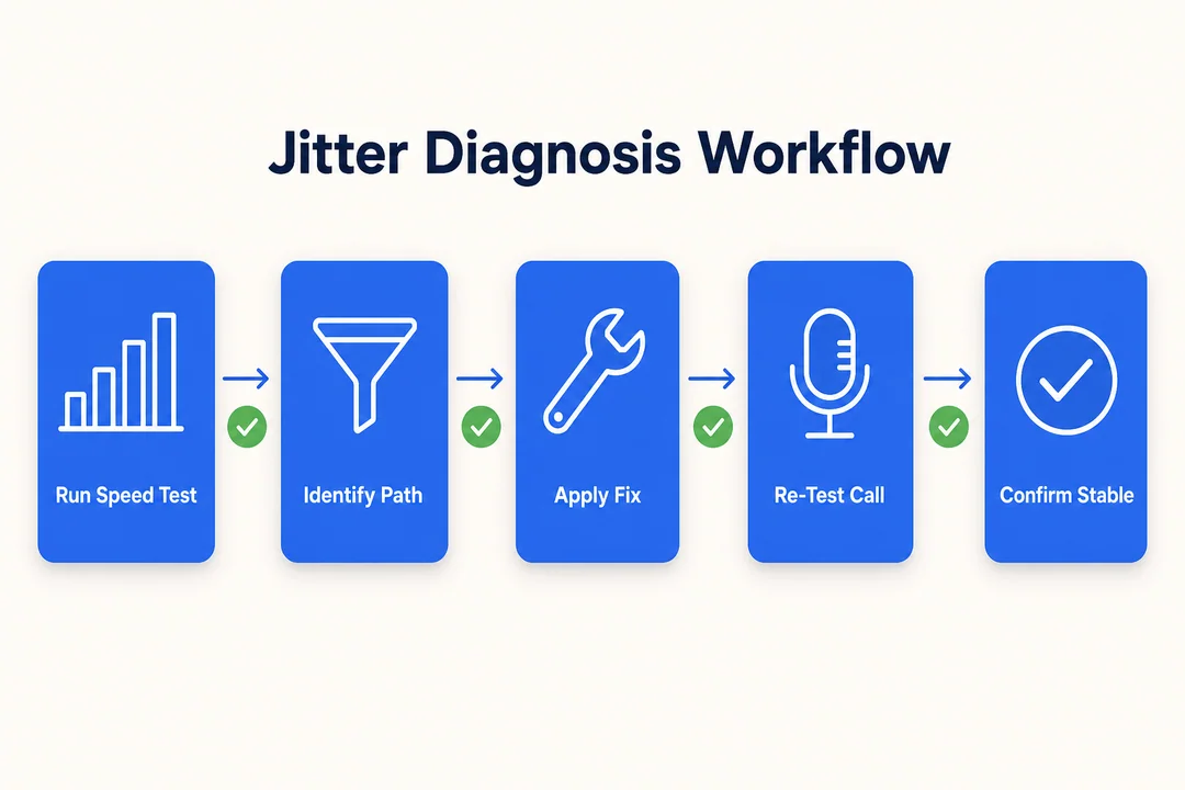 Jitter Diagnosis Workflow, editorial infographic supporting the article body.