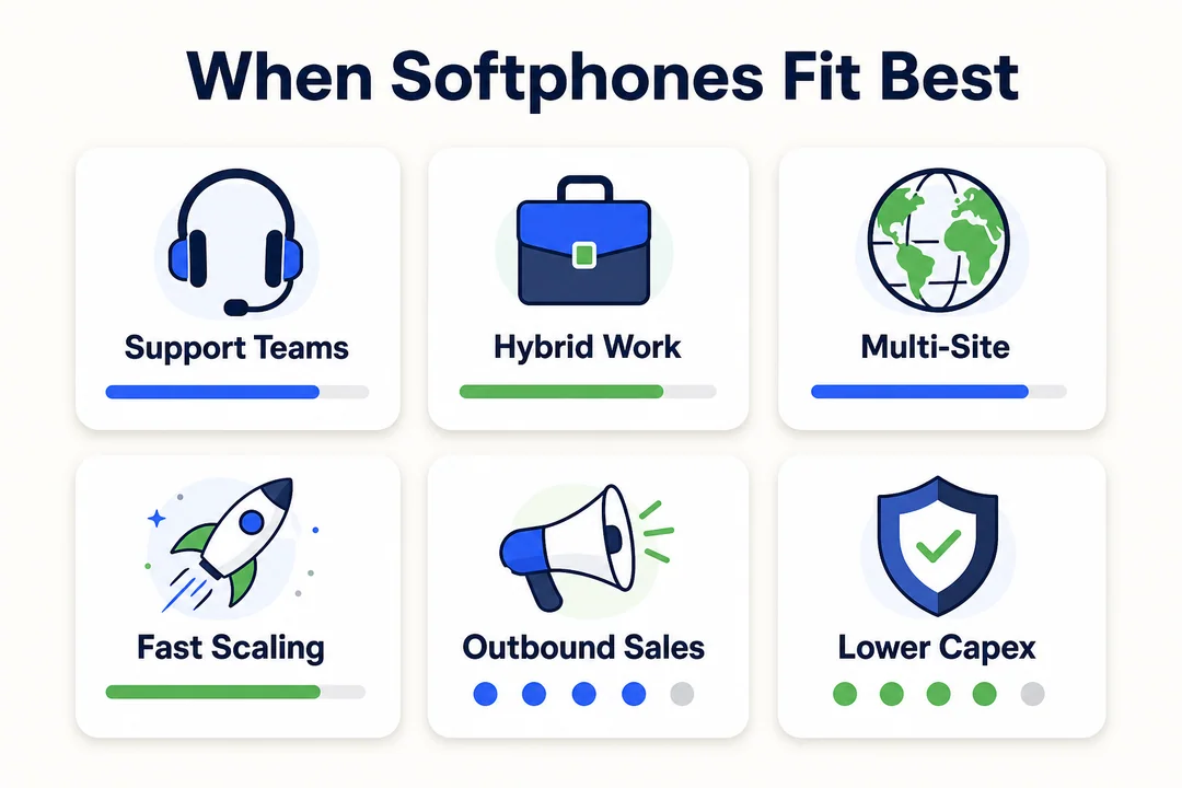 When Softphones Fit Best, editorial infographic supporting the article body.