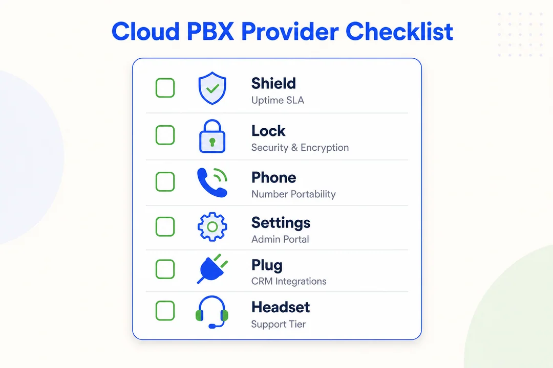 Cloud PBX Provider Checklist, editorial infographic supporting the article body.