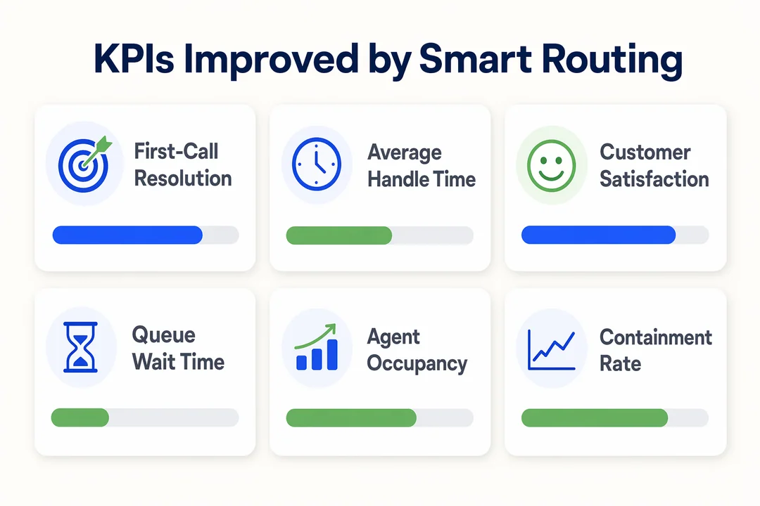 KPIs Improved by Smart Routing, editorial infographic supporting the article body.