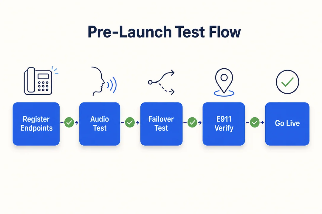 Pre-Launch Test Flow, editorial infographic supporting the article body.