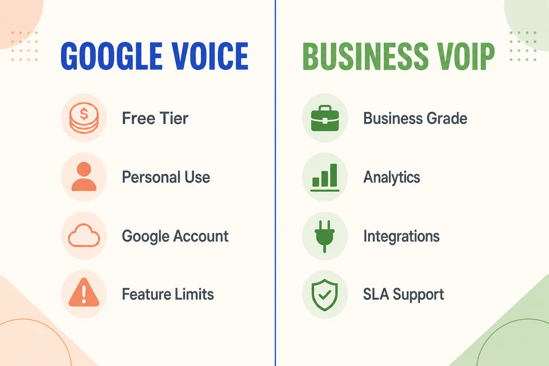 Google Voice и традиционный VoIP — редакционная инфографика, дополняющая статью.