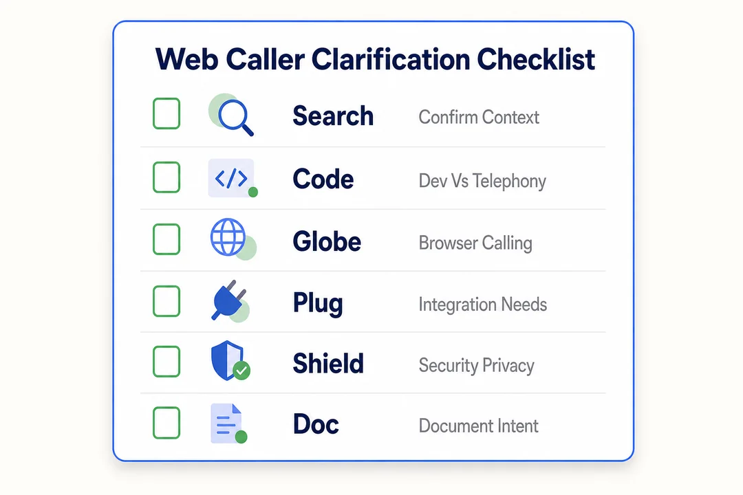 Web Caller Clarification Checklist - editorial infographic supporting the article.